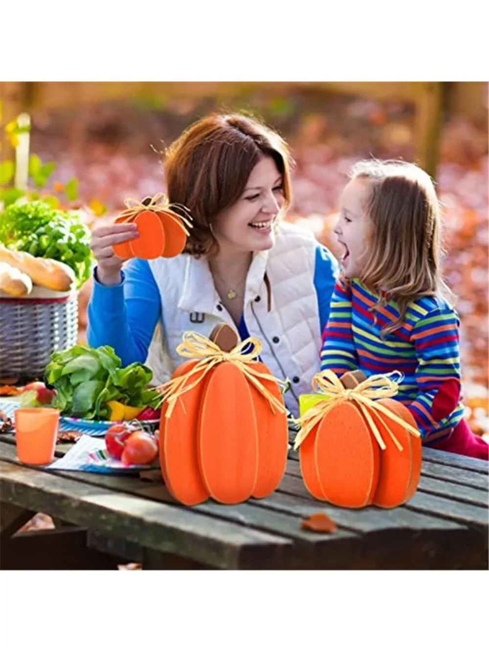 3 Pcs Fall Pumpkin Decor 3D Wooden Pumpkin Tabletop Decor